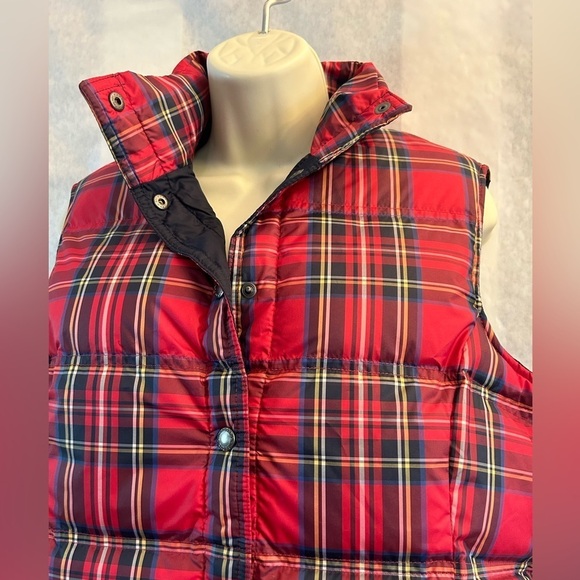 Lands’ End plaid checker red sleeveless down filled puffer vest NWOT Sz-MP.J6 - Picture 3 of 12